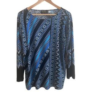 Bob Mackie Blouse Womens Large Aztec Print Polyester